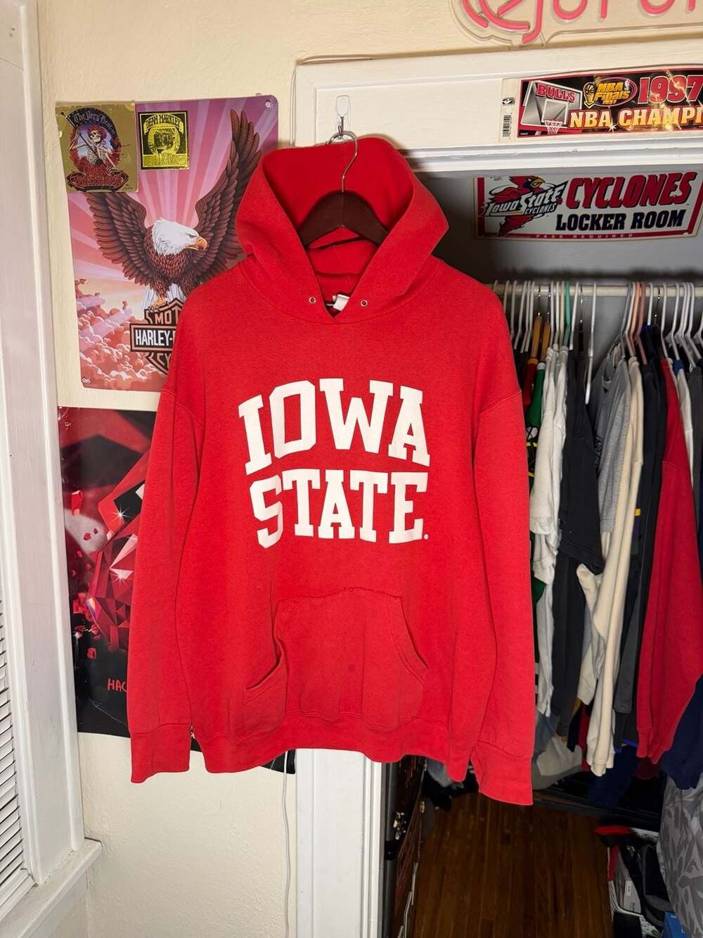 Vintage Iowa State Cyclones Red College Hoodie Sweatshirt Size XL